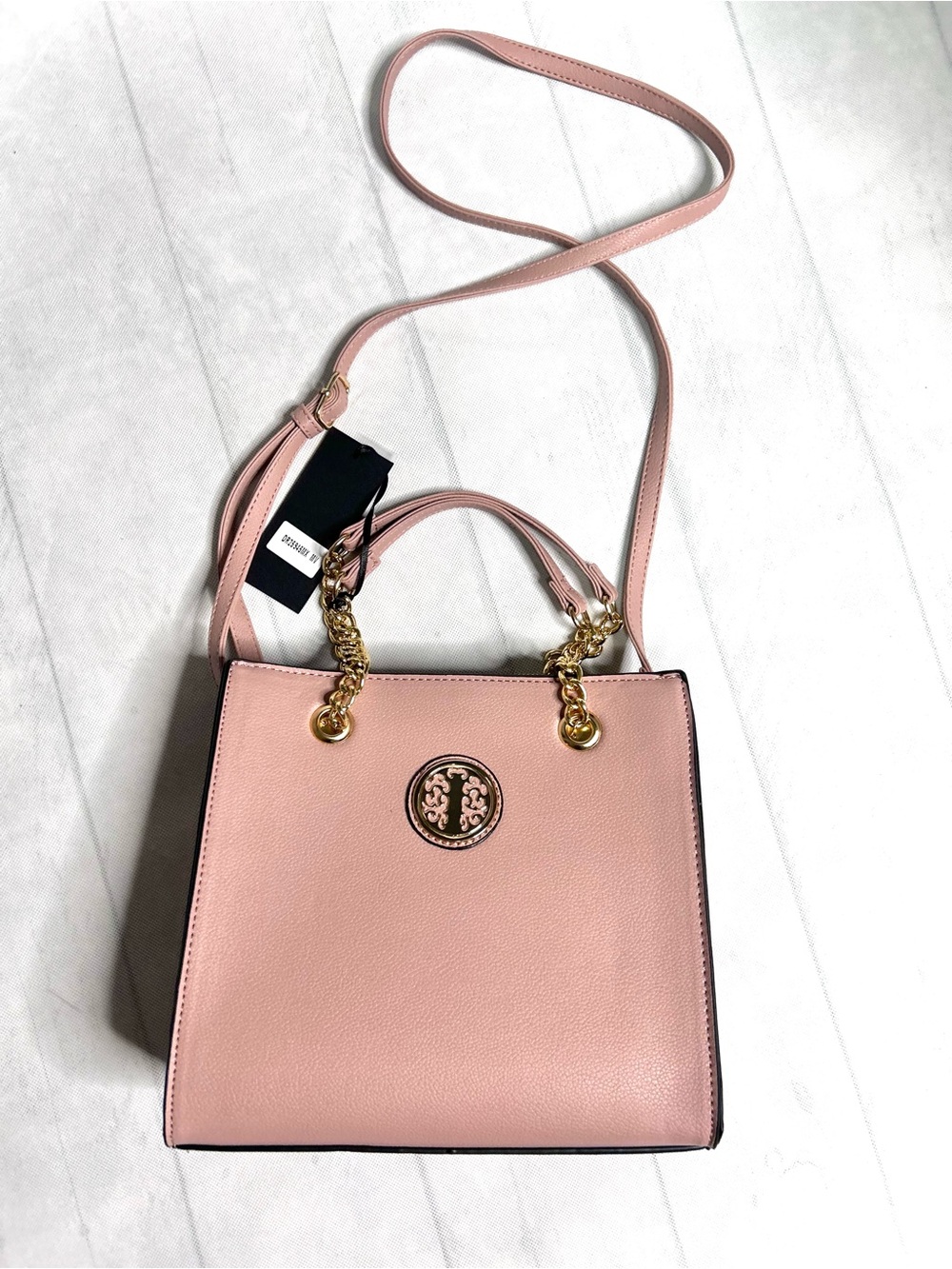 Deluxity Women's Pink Mauve Faux Leather Shoulder Tote Bag with Gold Detail